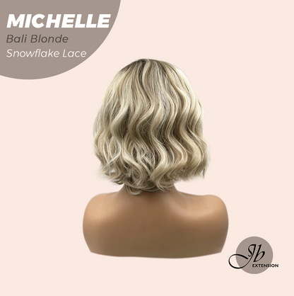 JBEXTENSION 10 Inches Bali Blonde Pre-Cut Side Part Snowflake Lace Frontlace Glueless Wig MICHELLE BALI BLONDE【BENDY EAR TABS】- M/L