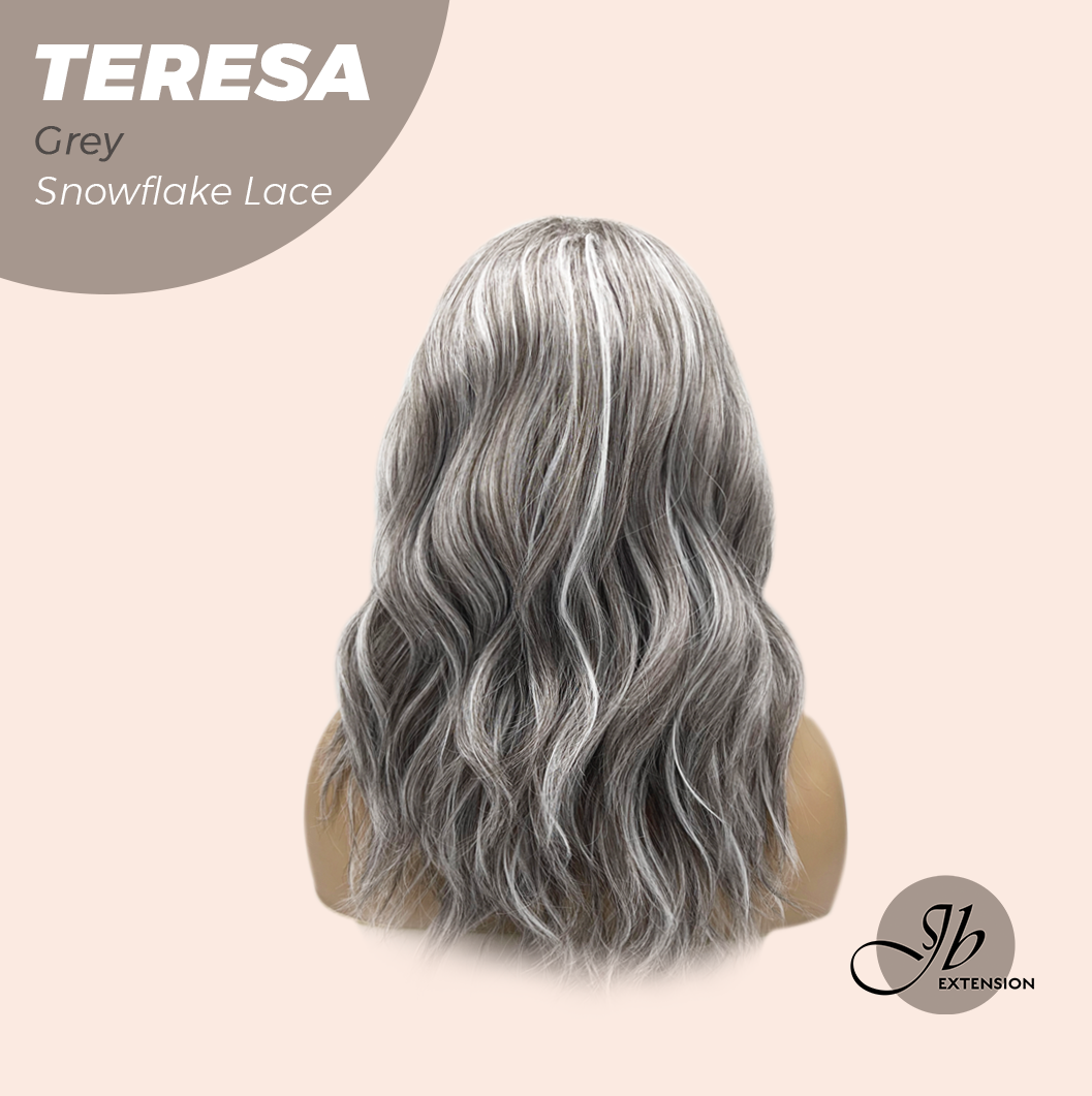 JBEXTENSION 18 Inches Grey Pre-Cut Snowflake Lace Frontlace Glueless Wig TERESA GREY【PERMATEASE】【BENDY EAR TABS】- M/L