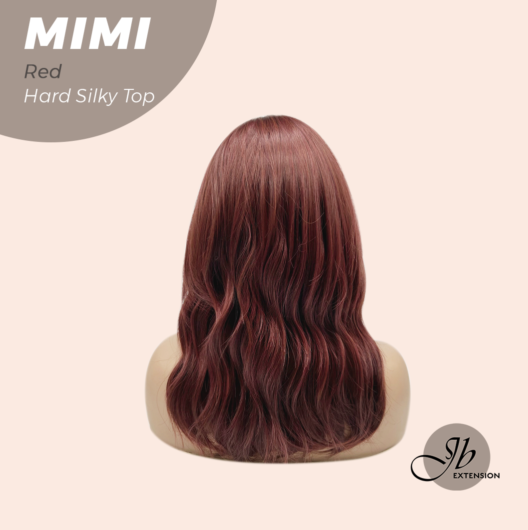 JBEXTENSION 16 Inches Scalpiana 3.5X4 Hard Silky Top Natural Scalp Effect Red Body Wave Wig with Bangs Wig MIMI SILK TOP - RED