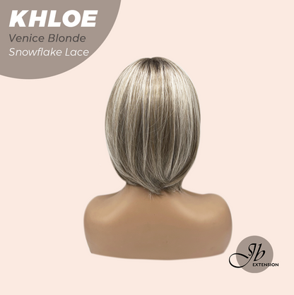 JBEXTENSION 12 Inches Bob Cut Venice Blonde Pre-Cut Snowflake Lace Frontlace Glueless Wig KHLOE VENICE BLONDE【PERMATEASE】【BENDY EAR TABS】- M/L