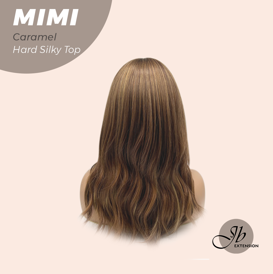 HOT OF SEASON - 16 Inches Scalpiana 3.5X4 Hard Silky Top Natural Scalp Effect Caramel Body Wave Wig with Bangs Wig MIMI SILK TOP - CARAMEL