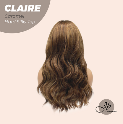 JBEXTENSION 22 Inches Scalpiana Caramel 3.5X4 Hard Silky Top Natural Scalp Effect Women Wig with Bangs CLAIRE SILKY TOP - CARAMEL