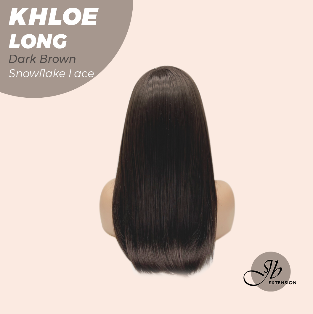 JBEXTENSION 18 Inches Dark Brown Pre-Cut Snowflake Lace Frontlace Glueless Wig KHLOE LONG DARK BROWN【PERMATEASE】【BENDY EAR TABS】- M/L