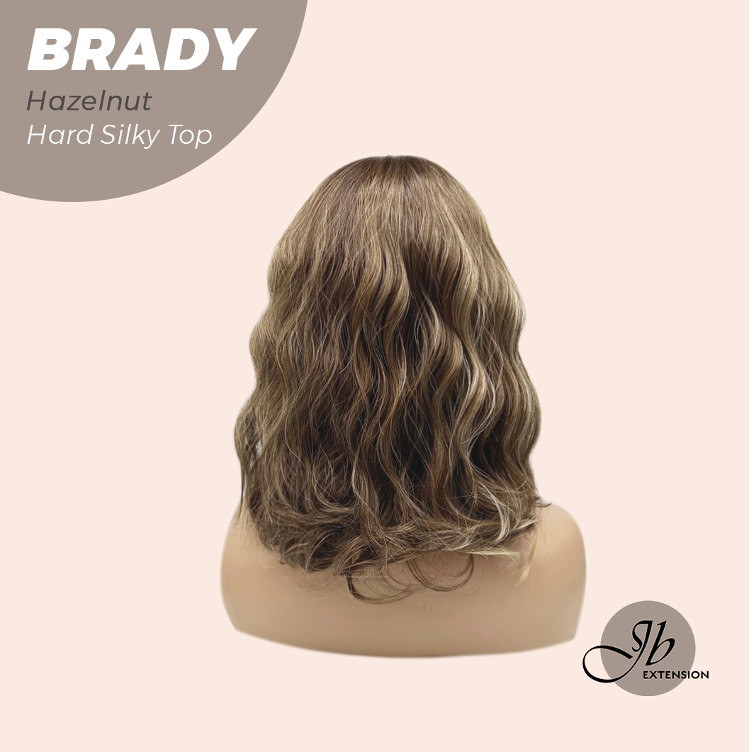 JBEXTENSION 12 Inches Scalpiana Wave Hazelnut 3.5X4 Hard Silky Top Natural Scalp Effect Wig with Bang BRADY HAZELNUT