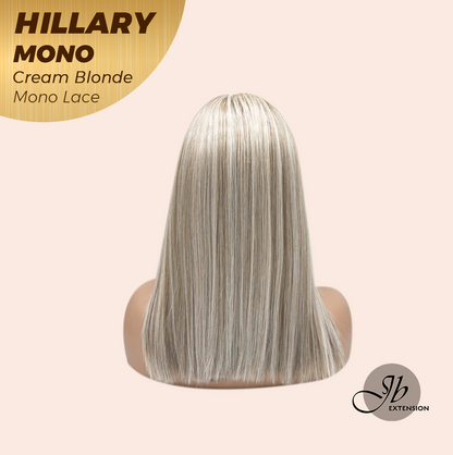 JBEXTENSION HILLARY MONO CREAM BLONDE Monofilament Handmade Wig 6X5 Full Monofilament Hand Tied Top Wig 16 Inches Cream Blonde Straight Mono Lace Wig With Anti-slip Silicone Strips Glueless Wig HILLARY MONO CREAM BLONDE【BENDY EAR TABS】