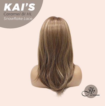 JBEXTENSION 18 Inches Caramel Blonde Highlight Pre-Cut Snowflake Lace Frontlace Glueless Wig KAI'S CARAMEL BLONDE HIGHLIGHT【PERMATEASE】【BENDY EAR TABS】- M/L