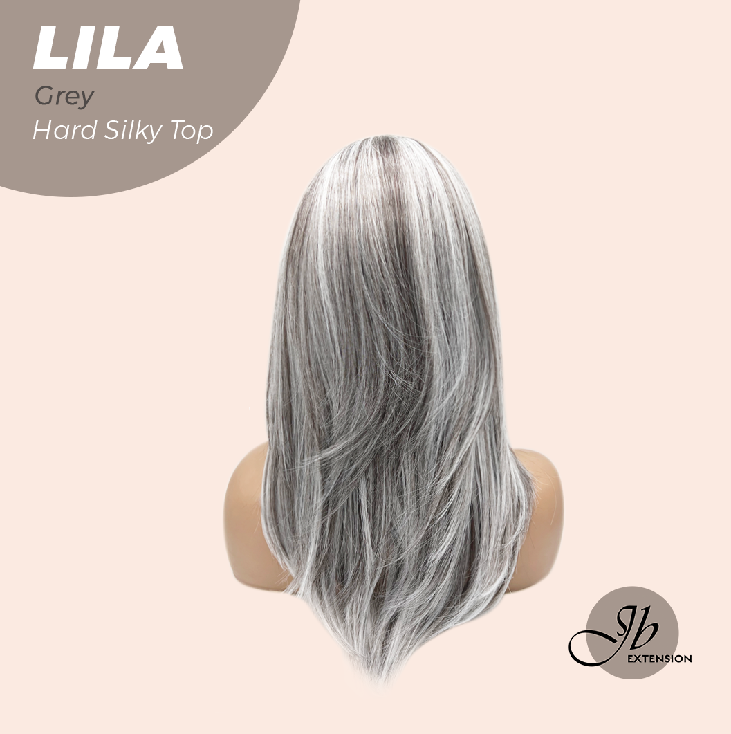 JBEXTENSION 20 Inches Scalpiana Grey Wolf Cut 3.5X4 Hard Silky Top Natural Scalp Effect Wig With Bangs LILA GREY