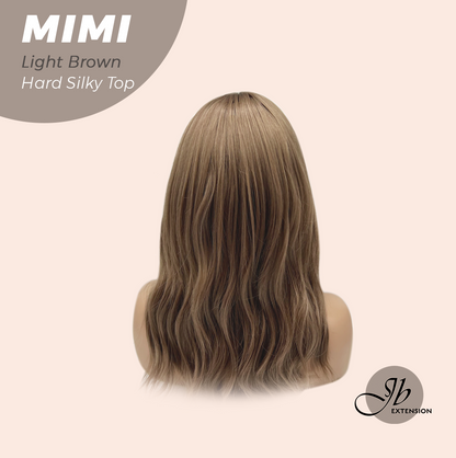 JBEXTENSION 16 Inches Scalpiana 3.5X4 Hard Silky Top Natural Scalp Effect Light Brown Body Wave Wig with Bangs Wig MIMI SILK TOP - LIGHT BROWN