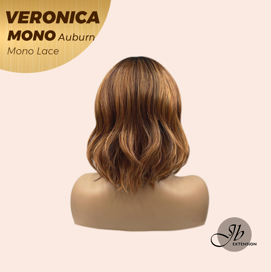 JBEXTENSION VERONICA MONO Monofilament Handmade Wig 6X5 Full Monofilament Hand Tied Top Wig 12 Inches Auburn Wave Mono Lace Wig With Anti-slip Silicone Strips Glueless Wig VERONICA MONO AUBURN【BENDY EAR TABS】