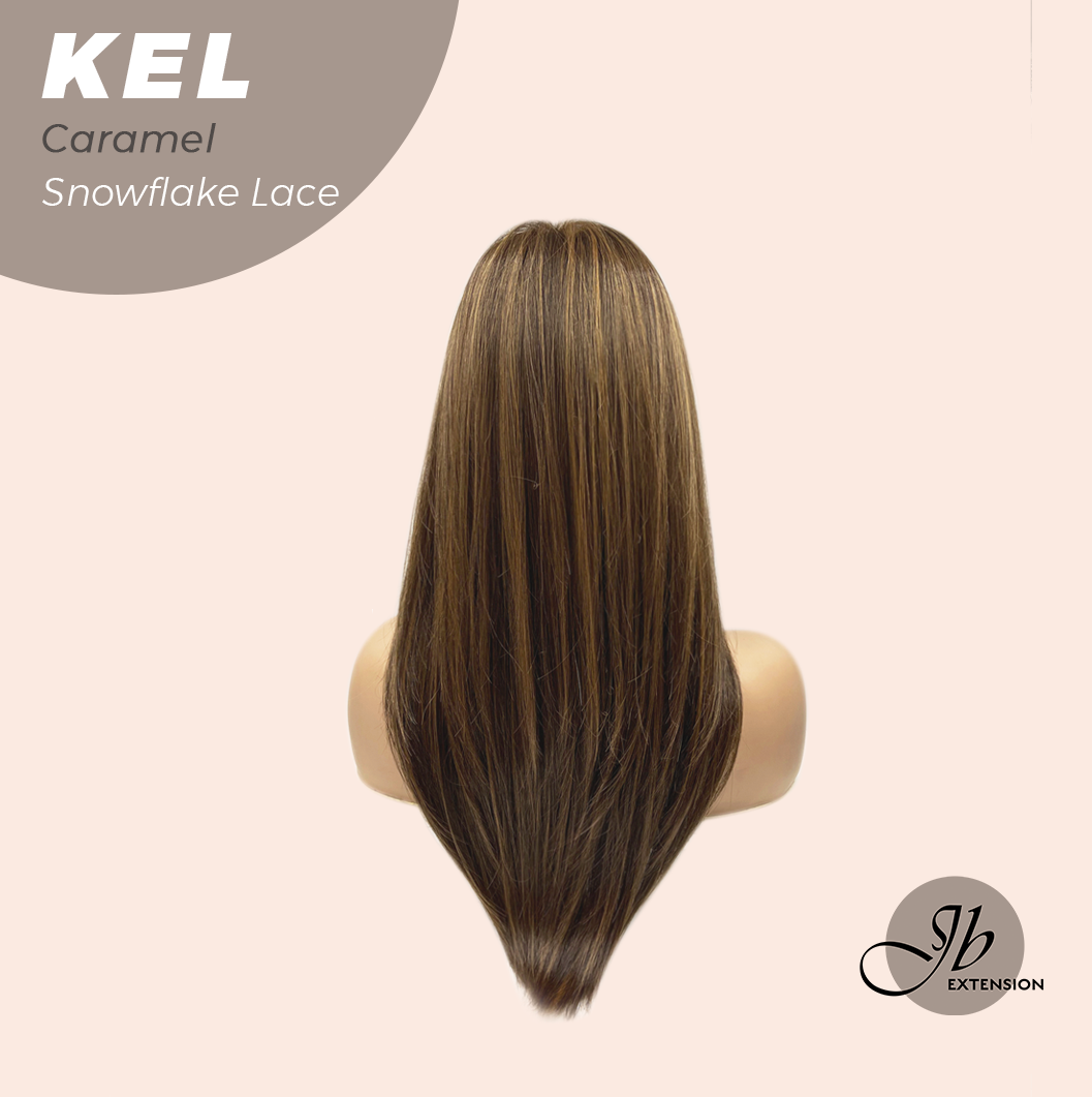 Nichole's Selection - 22 Inches Caramel Pre-Cut Snowflake Lace Frontlace Glueless Wig KEL CARAMEL【PERMATEASE】【BENDY EAR TABS】- S/M