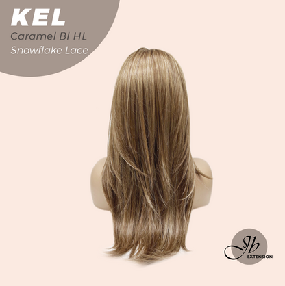 JBEXTENSION 22 Inches Caramel Blonde Highlight Pre-Cut Snowflake Lace Frontlace Glueless Wig KEL CARAMEL BLONDE HIGHLIGHT【PERMATEASE】【BENDY EAR TABS】- M/L
