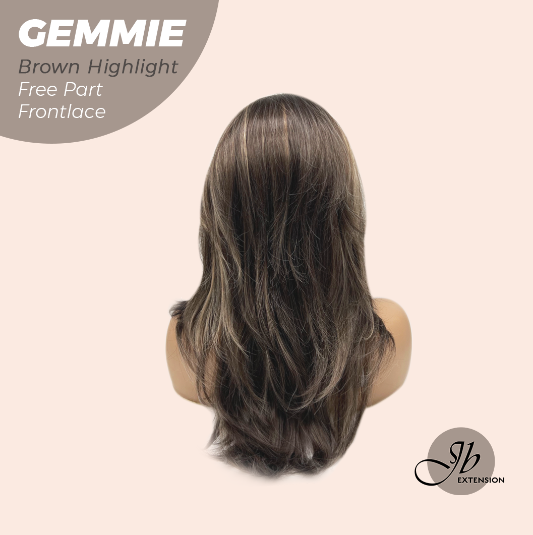 [FINAL SALE] JBEXTENSION 20 Inches Brown Highlight Pre-Cut Free Part Frontlace Glueless Wig GEMMIE BROWN HIGHLIGHT
