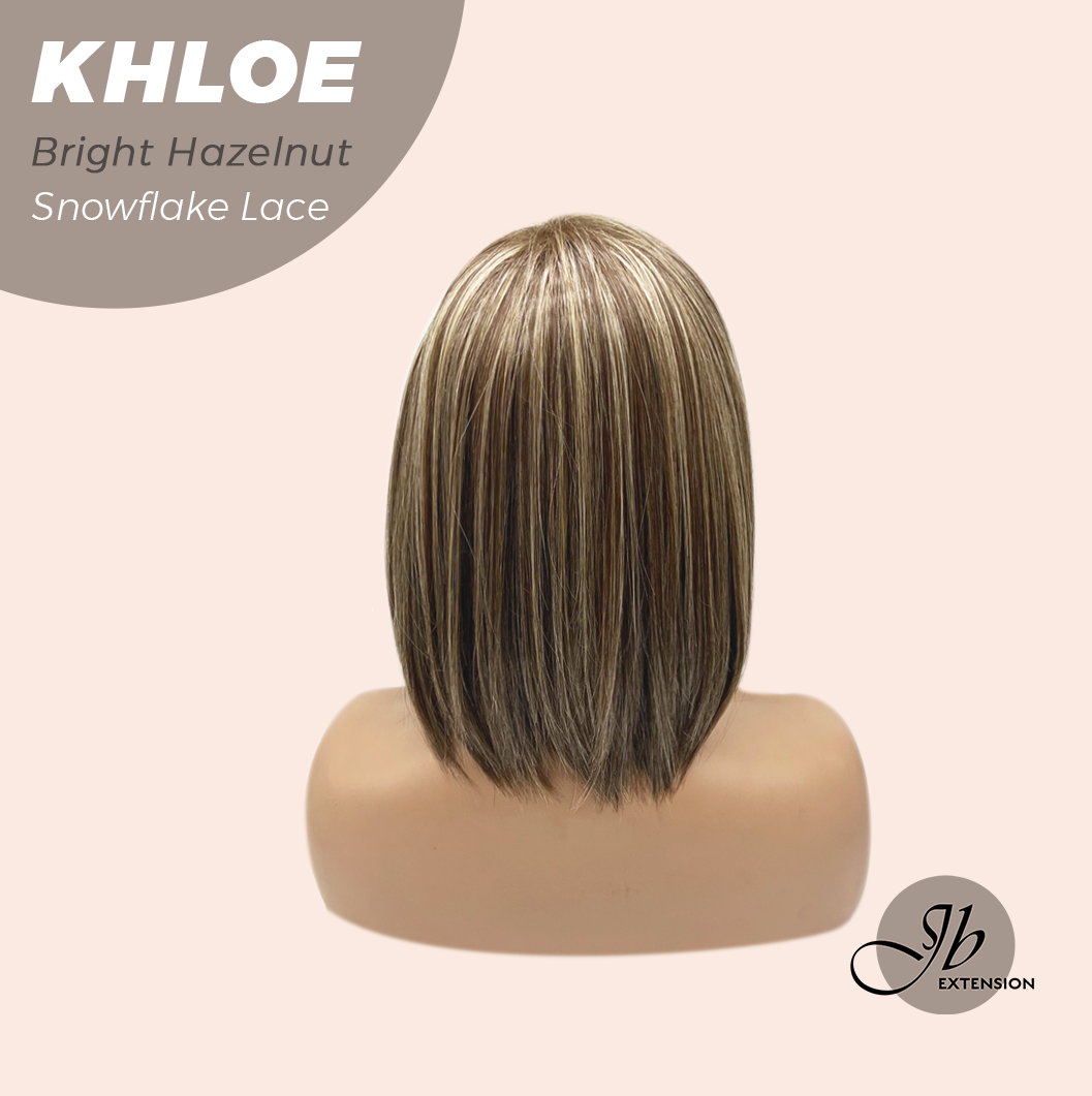 JBEXTENSION 12 Inches Bob Cut Bright Hazelnut Pre-Cut Snowflake Lace Frontlace Glueless Wig KHLOE BRIGHT HAZELNUT【PERMATEASE】【BENDY EAR TABS】- M/L