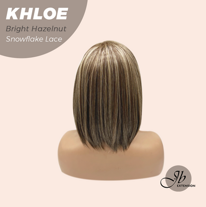 JBEXTENSION 12 Inches Bob Cut Bright Hazelnut Pre-Cut Snowflake Lace Frontlace Glueless Wig KHLOE BRIGHT HAZELNUT【PERMATEASE】【BENDY EAR TABS】- M/L
