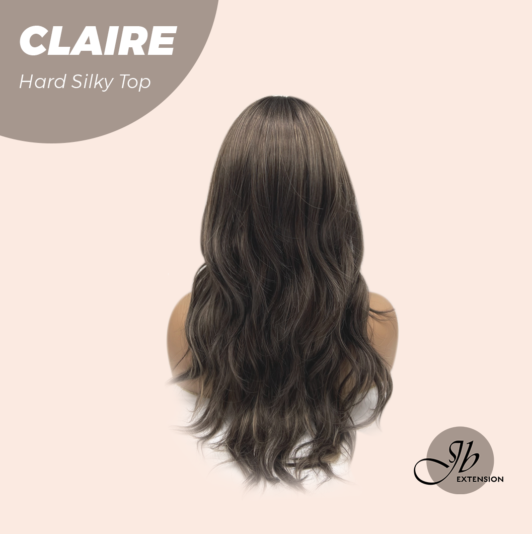 JBEXTENSION 22 Inches Scalpiana Brown with Highlight 3.5X4 Hard Silky Top Natural Scalp Effect Women Wig with Bangs CLAIRE SILKY TOP - BROWN HIGHLIGHT
