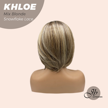 [FINAL SALE] JBEXTENSION 12 Inches Bob Cut Mix Blonde Pre-Cut Snowflake Lace Frontlace Glueless Wig KHLOE MIX BLONDE【PERMATEASE】【BENDY EAR TABS】- S/M