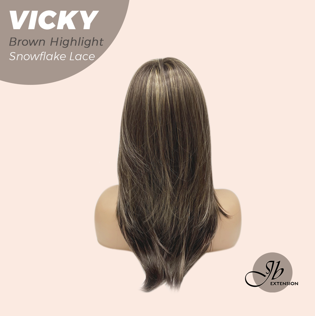 [FINAL SALE] JBEXTENSION 20 Inches Dark Brown with Highlight Pre-Cut Snowflake Lace Frontlace Glueless Wig VICKY BROWN HIGHLIGHT【PERMATEASE】【BENDY EAR TABS】- M/L