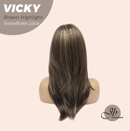 [FINAL SALE] JBEXTENSION 20 Inches Dark Brown with Highlight Pre-Cut Snowflake Lace Frontlace Glueless Wig VICKY BROWN HIGHLIGHT【PERMATEASE】【BENDY EAR TABS】- M/L