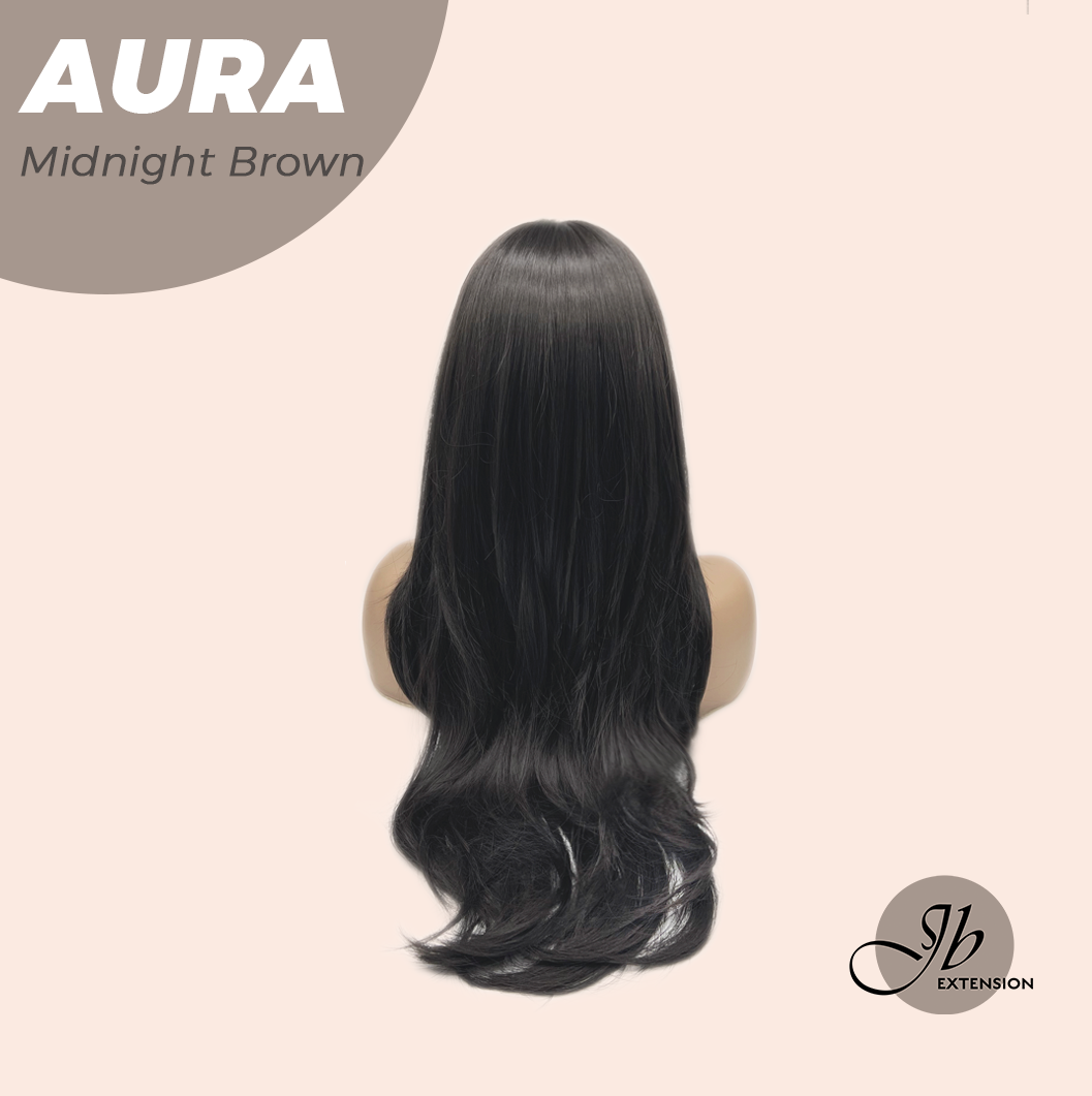 JBEXTENSION 26 Inches Long Midnight Brown(Black/Brown) Wig with Bangs AURA MIDNIGHT BROWN
