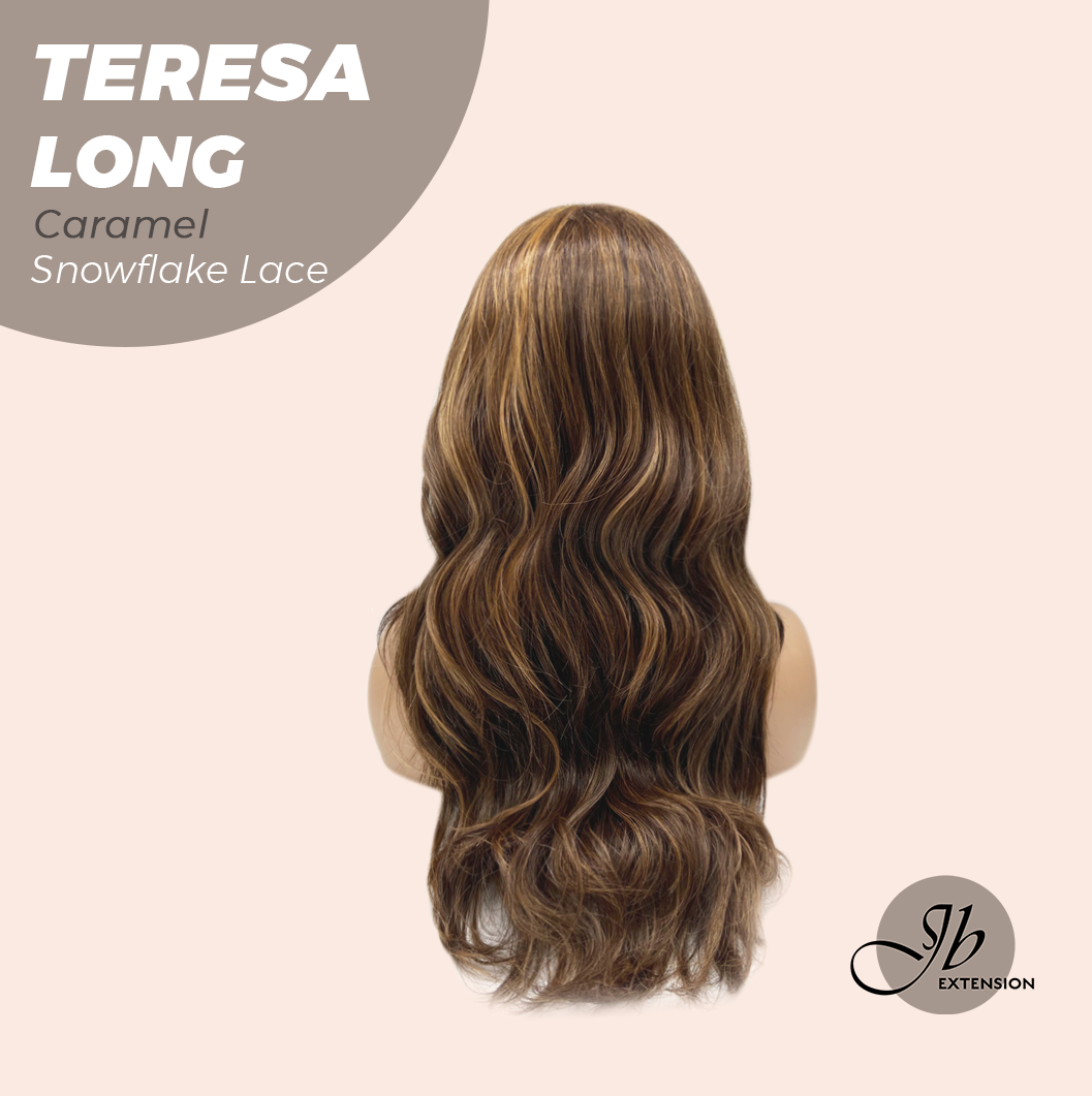 JBEXTENSION 22 Inches Long Caramel Pre-Cut Snowflake Lace Frontlace Glueless Wig TERESA LONG CARAMEL【PERMATEASE】【BENDY EAR TABS】- S/M