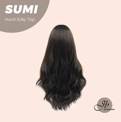 JBEXTENSION 24 Inches Scalpiana Wave Midnight Brown( Black/Brown) 3.5X4 Hard Silky Top Natural Scalp Effect Wig With Curtain Bang SUMI