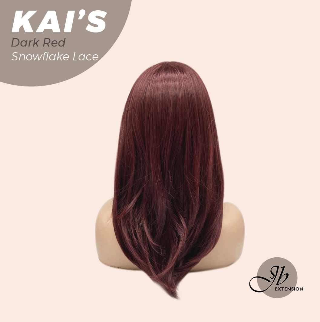 JBEXTENSION 18 Inches Dark Red Pre-Cut Snowflake Lace Frontlace Glueless Wig KAI'S DARK RED【PERMATEASE】【BENDY EAR TABS】- M/L