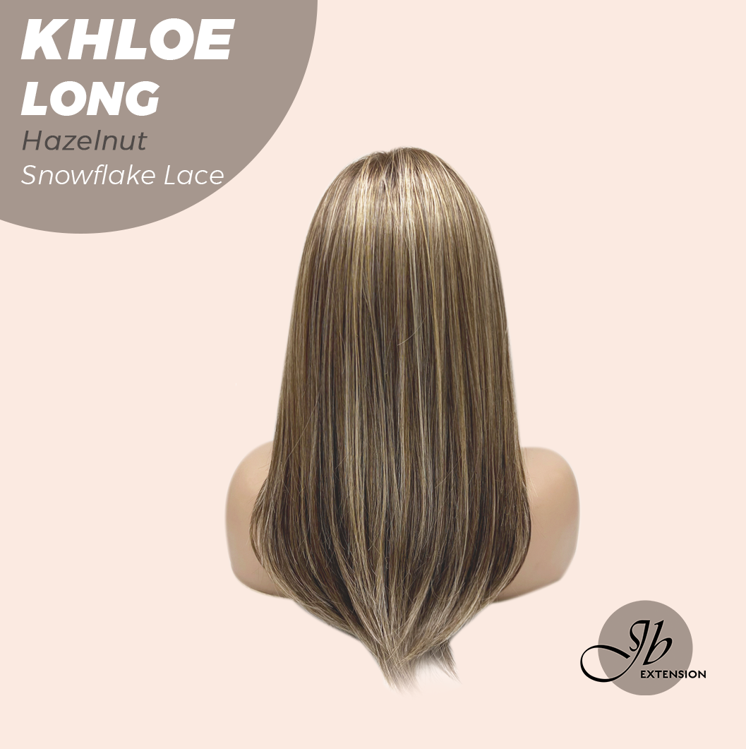 JBEXTENSION 18 Inches Hazelnut Blonde Highlight Pre-Cut Snowflake Lace Frontlace Glueless Wig KHLOE LONG HAZELNUT【PERMATEASE】【BENDY EAR TABS】- M/L