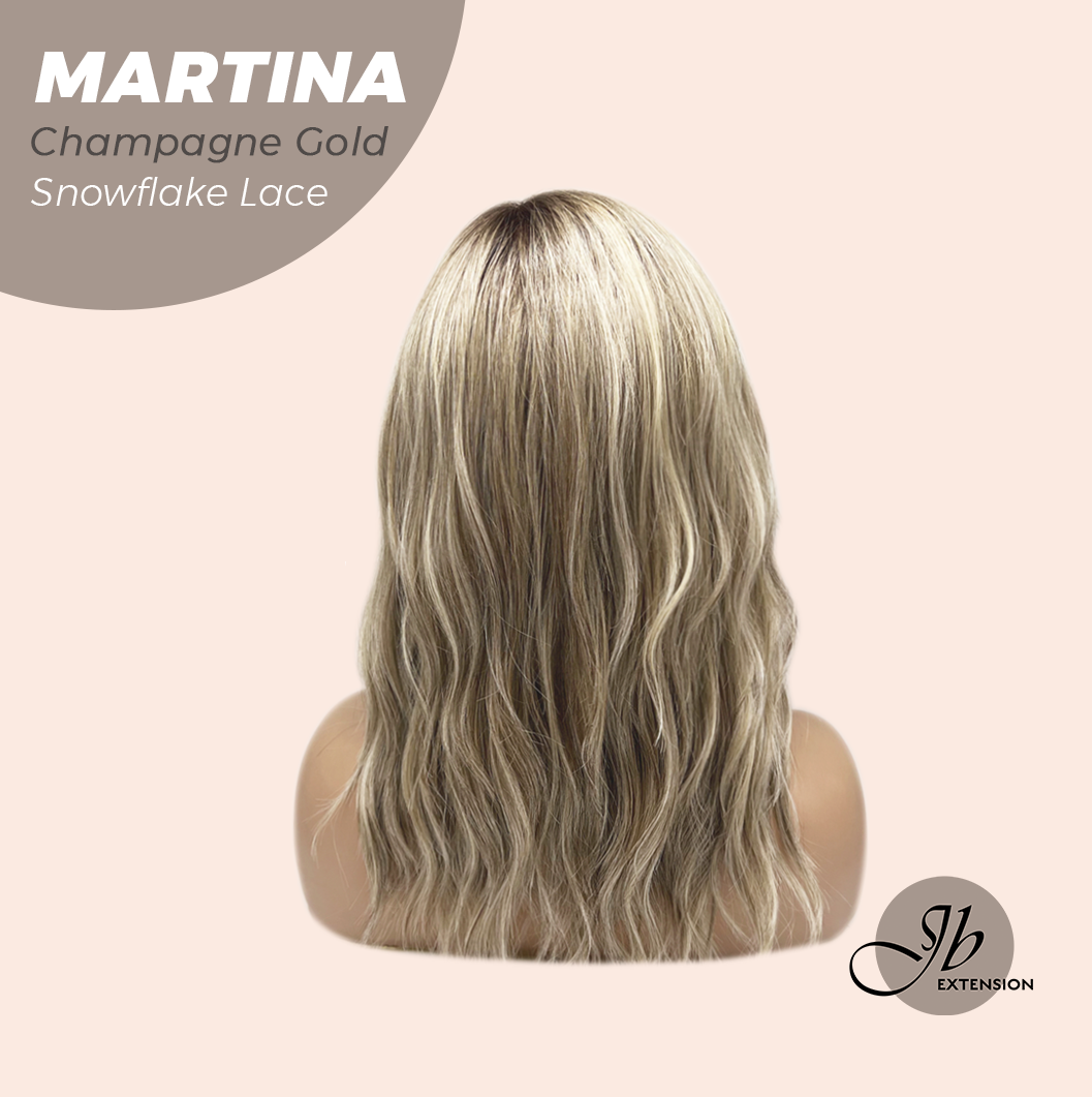 JBEXTENSION 17 Inches Wave Champagne Gold Pre-Cut Side Part Snowflake Lace Frontlace Glueless Wig MARTINA CHAMPAGNE GOLD【BENDY EAR TABS】