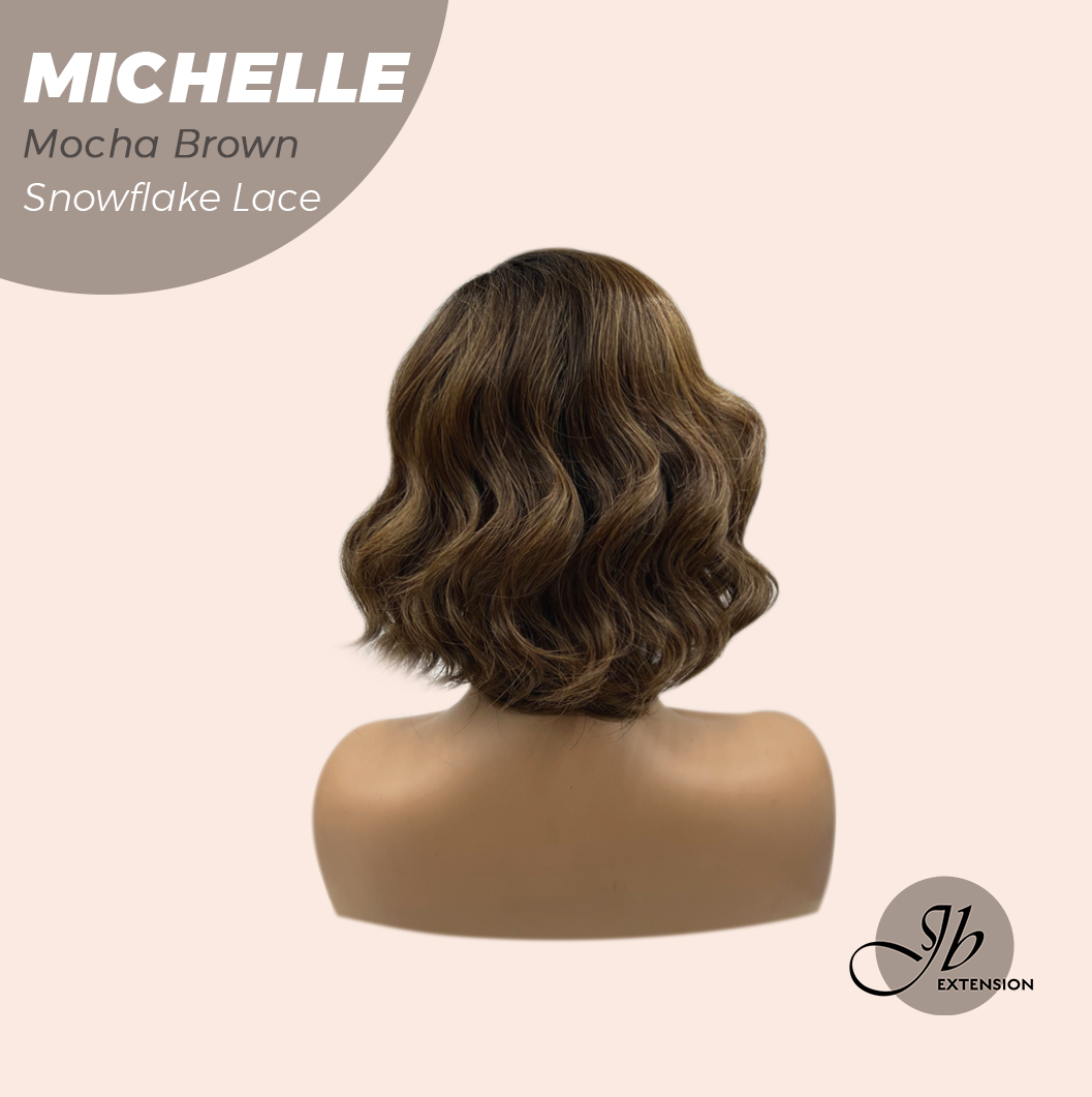 JBEXTENSION 10 Inches Mocha Brown Pre-Cut Side Part Snowflake Lace Frontlace Glueless Wig MICHELLE MOCHA BROWN【BENDY EAR TABS】- S/M