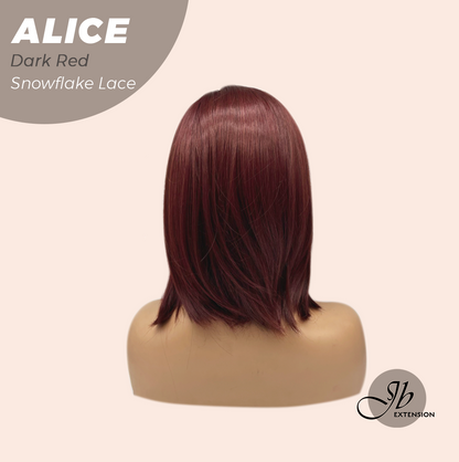 JBEXTENSION 12 Inches Dark Red Pre-Cut Side Part Snowflake Lace Frontlace Glueless Wig ALICE DARK RED【BENDY EAR TABS】- M/L