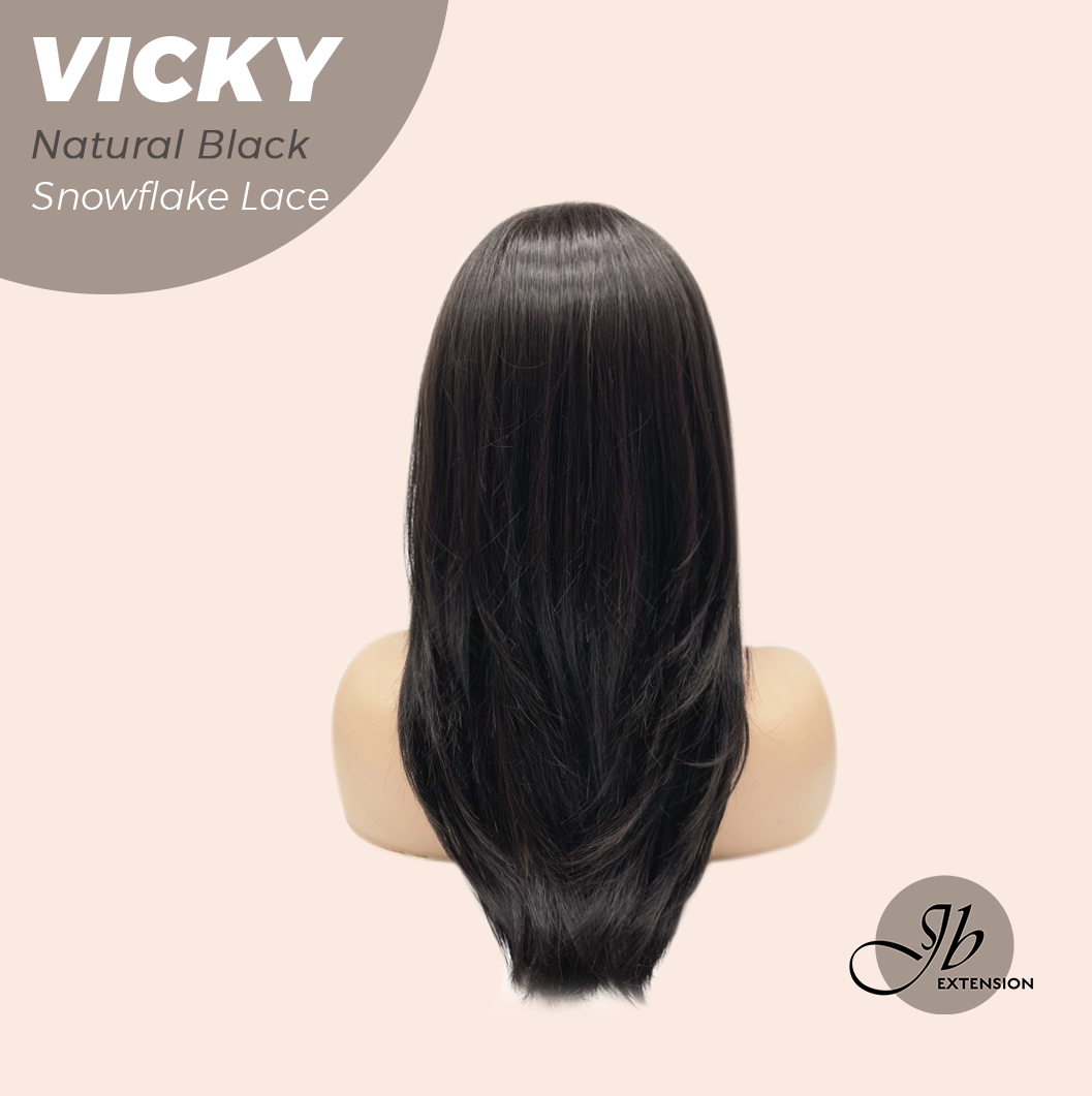[FINAL SALE] JBEXTENSION 20 Inches Natural Black Pre-Cut Snowflake Lace Frontlace Glueless Wig VICKY NATURAL BLACK【PERMATEASE】【BENDY EAR TABS】- M/L