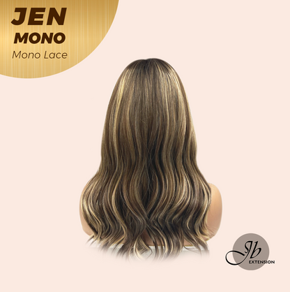 JBEXTENSION JEN MONO Monofilament Handmade Wig 6X5 Full Monofilament Hand Tied Top Wig 18 Inches Hazelnut Blonde Highlight Mono Lace Wig With Anti-slip Silicone Strips Glueless Wig JEN MONO【BENDY EAR TABS】