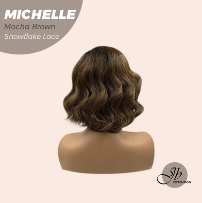 JBEXTENSION 10 Inches Mocha Brown Pre-Cut Side Part Snowflake Lace Frontlace Glueless Wig MICHELLE MOCHA BROWN【BENDY EAR TABS】- M/L