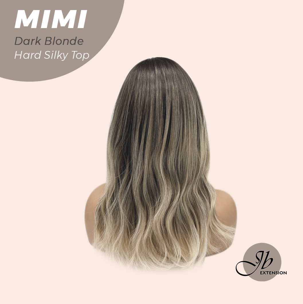 JBEXTENSION 16 Inches Scalpiana 3.5X4 Hard Silky Top Natural Scalp Effect Dark Blonde Body Wave Wig with Bangs Wig MIMI SILK TOP - DARK BLONDE