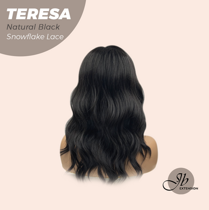 JBEXTENSION 18 Inches Natural Black Pre-Cut Snowflake Lace Frontlace Glueless Wig TERESA NATURAL BLACK【PERMATEASE】【BENDY EAR TABS】- M/L
