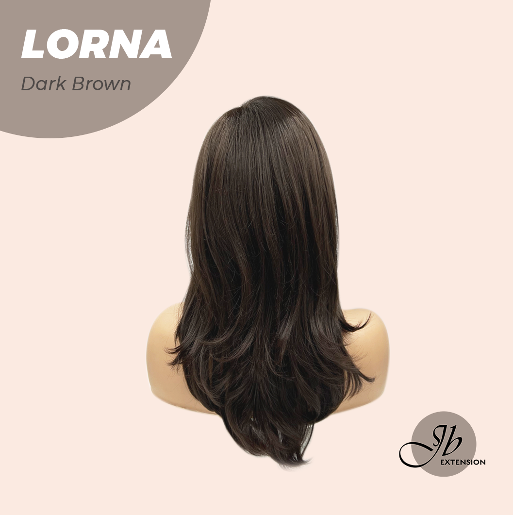 [FINAL SALE] HOT OF SEASON -18 Inches Dark Brown Curly Women Fashion Full Machine Wig With Bangs LORNA DARK BROWN【PLUS PERMATEASE】【BENDY EAR TABS】
