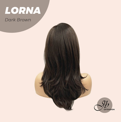 [FINAL SALE] HOT OF SEASON -18 Inches Dark Brown Curly Women Fashion Full Machine Wig With Bangs LORNA DARK BROWN【PLUS PERMATEASE】【BENDY EAR TABS】