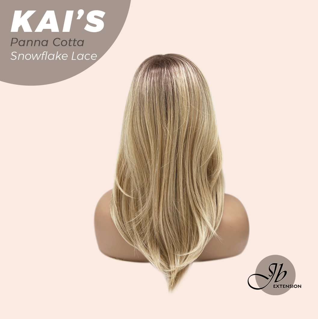 JBEXTENSION 18 Inches Panna Cotta Pre-Cut Snowflake Lace Frontlace Glueless Wig KAI'S PANNA COTTA【PERMATEASE】【BENDY EAR TABS】- M/L