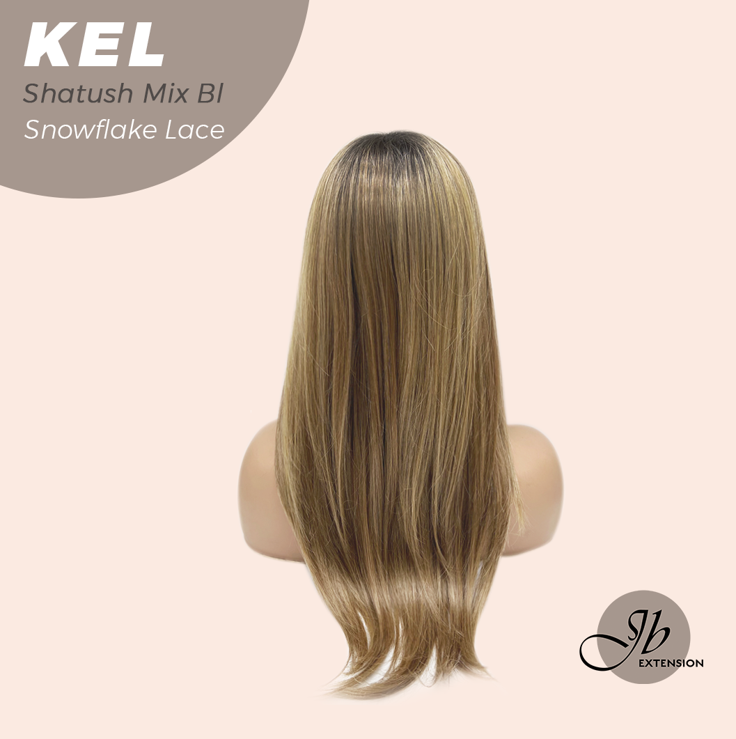 JBEXTENSION 22 Inches Shatush Mix Blonde Pre-Cut Snowflake Lace Frontlace Glueless Wig KEL SHATUSH MIX BLONDE【PERMATEASE】【BENDY EAR TABS】- M/L