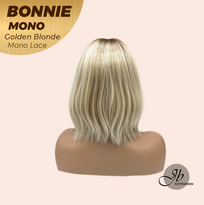 JBEXTENSION BONNIE MONO Full Monofilament Handmade Full Lace Full Hand Tied Wig 12 Inches Golden Blonde With Dark Root Mono Lace Handmade Futura Fiber Glueless Wig BONNIE MONO GOLDEN BLONDE【BENDY EAR TABS】