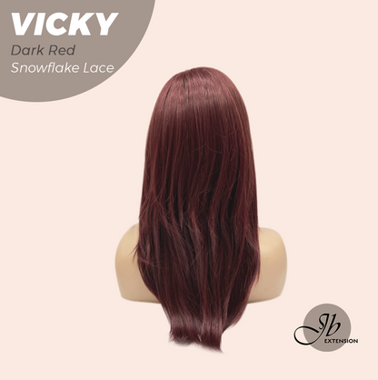 [FINAL SALE] JBEXTENSION 20 Inches Dark Red Pre-Cut Snowflake Lace Frontlace Glueless Wig VICKY DARK RED【PERMATEASE】【BENDY EAR TABS】
