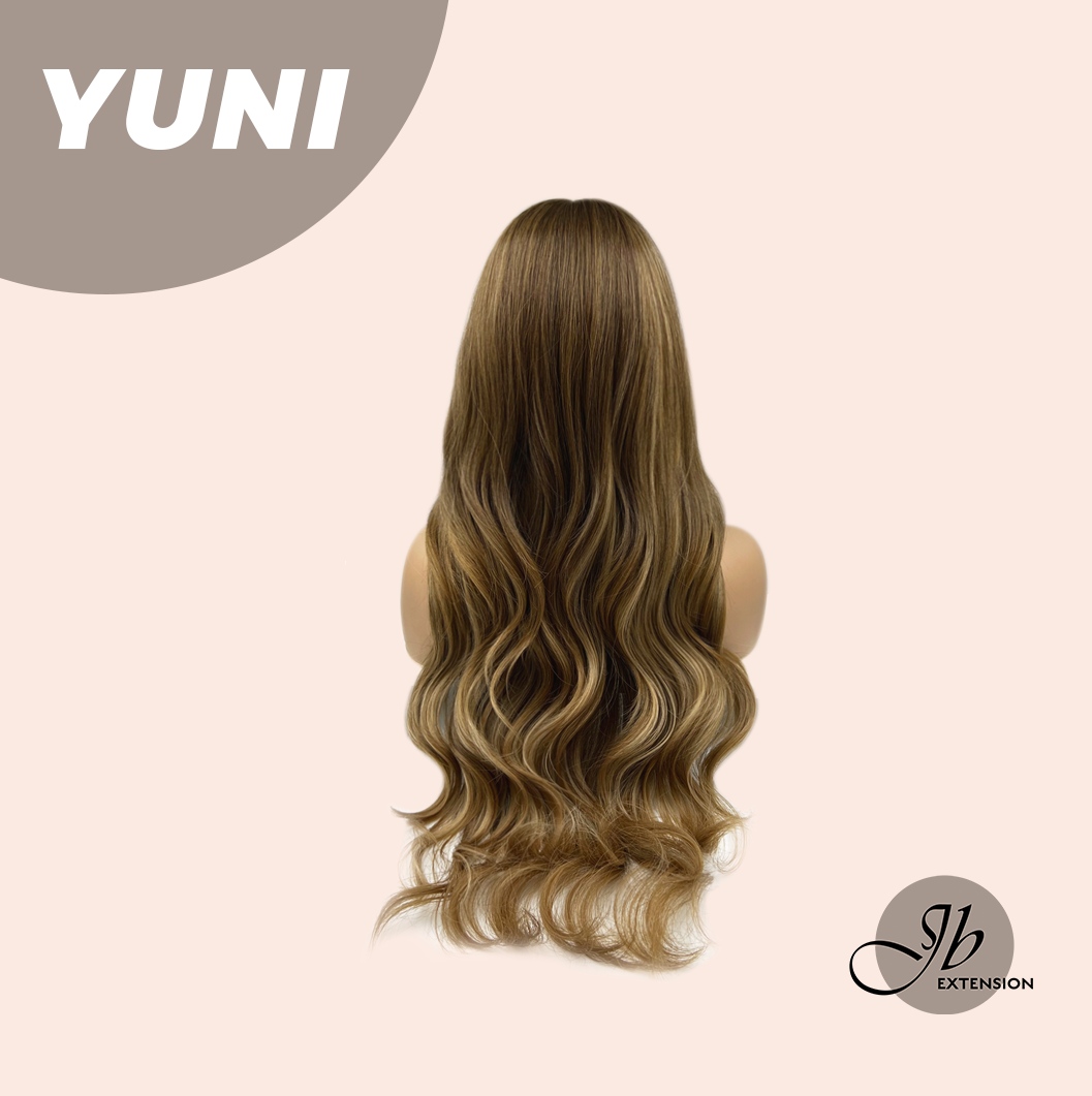 [FINAL SALE] JBEXTENSION 28 Inches Brown With Highlight Curly Wig With Bangs YUNI