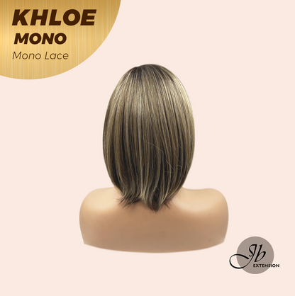 JBEXTENSION KHLOE MONO Monofilament Handmade Wig 6X5 Full Monofilament Hand Tied Top Wig 12 Inches Bob Cut Hazelnut Blonde Highlight Mono Lace Handmade Futura Fiber Wig With Anti-slip Silicone Strips Glueless Wig KHLOE MONO【BENDY EAR TABS】