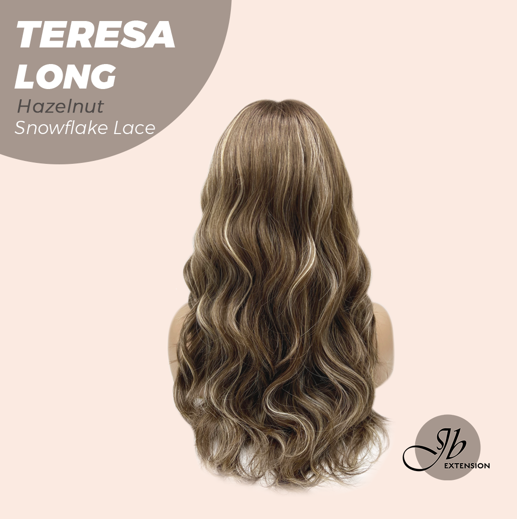 JBEXTENSION 22 Inches Long Hazelnut Pre-Cut Snowflake Lace Frontlace Glueless Wig TERESA LONG HAZELNUT【PERMATEASE】【BENDY EAR TABS】- S/M