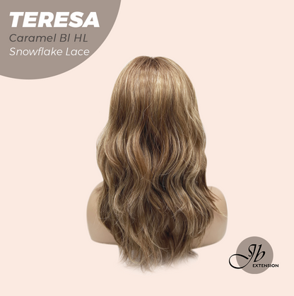 JBEXTENSION 18 Inches Caramel Blonde Highlight Pre-Cut Snowflake Lace Frontlace Glueless Wig TERESA CARAMEL BLONDE HIGHLIGHT【PERMATEASE】【BENDY EAR TABS】- M/L