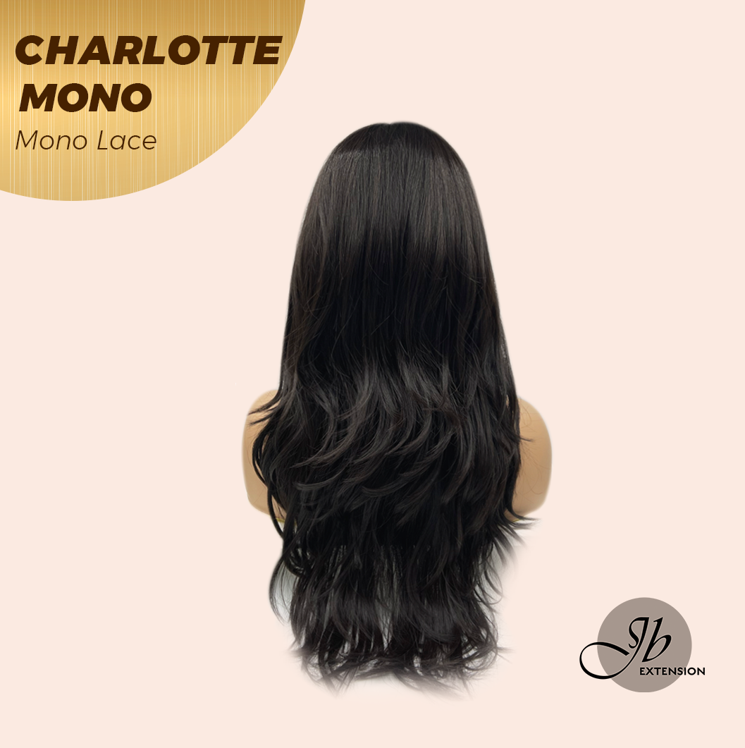JBEXTENSION CHARLOTTE MONO Partial Monofilament Wig 22 Inches Natural Black Partial Mono Lace Glueless Wig CHARLOTTE MONO【BENDY EAR TABS】