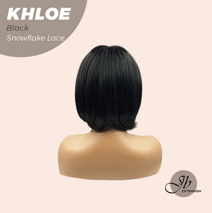 JBEXTENSION 12 Inches Bob Cut Black Pre-Cut Snowflake Lace Frontlace Glueless Wig KHLOE BLACK【PERMATEASE】【BENDY EAR TABS】- M/L