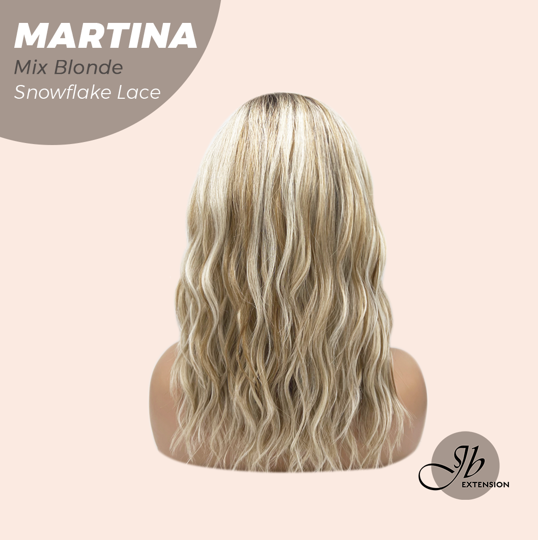 JBEXTENSION 17 Inches Wave Mix Blonde Pre-Cut Side Part Snowflake Lace Frontlace Glueless Wig MARTINA MIX BLONDE【BENDY EAR TABS】