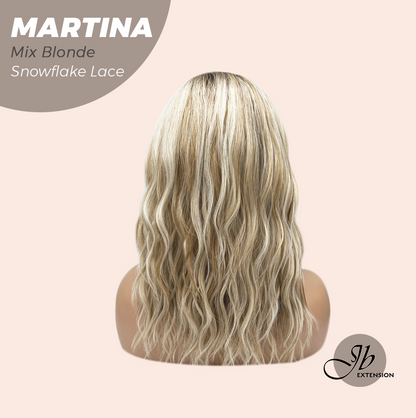 JBEXTENSION 17 Inches Wave Mix Blonde Pre-Cut Side Part Snowflake Lace Frontlace Glueless Wig MARTINA MIX BLONDE【BENDY EAR TABS】