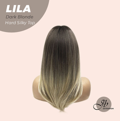 JBEXTENSION 20 Inches Scalpiana Blonde Wolf Cut 3.5X4 Hard Silky Top Natural Scalp Effect Wig With Bangs LILA DARK BLONDE